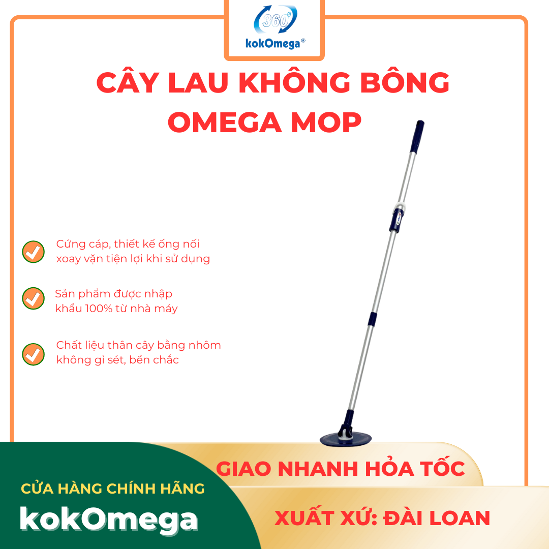 Thân Cây Lau Sàn 360 Độ kokOmega Omega Mop Đài Loan (Không Bông)
