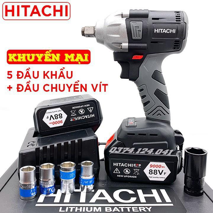 Máy Siết Bulong HITACHI 88V - TẶNG 5 Đầu Khẩu - Không Chổi Than Đầu rỗng Bắt vít Khoan - Pin 10 Cell - Made in Malaysia