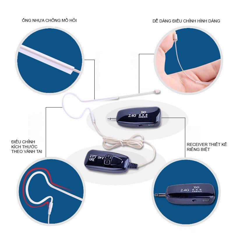 XXD-19 - Micro Hạt Gạo Không Dây 2.4G Cài Tai Dùng Cho Giảng Dạy, MC Sân Khấu