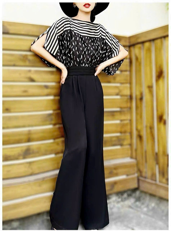 JUMPSUIT LỤA HỌA TIẾT TAY XẺ XẾP LY EO CAO CẤP