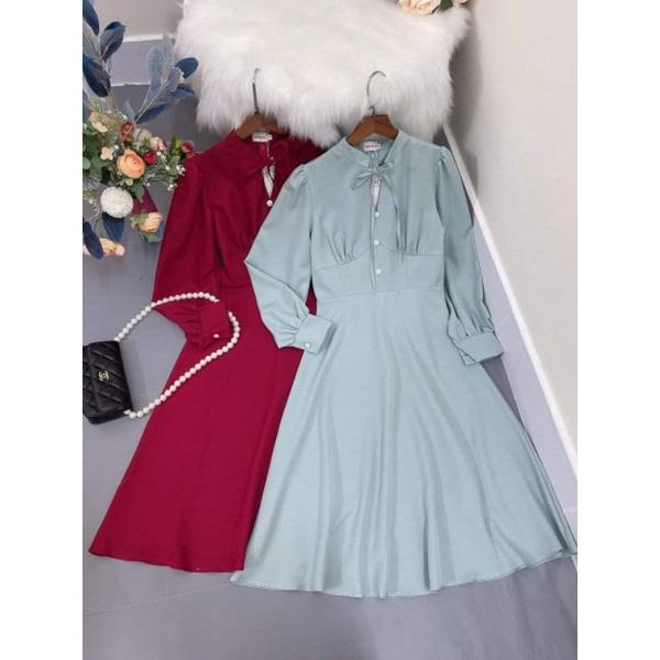 ĐẦM XÒE TAY DÀI CỔ THẮT DÂY NƠ