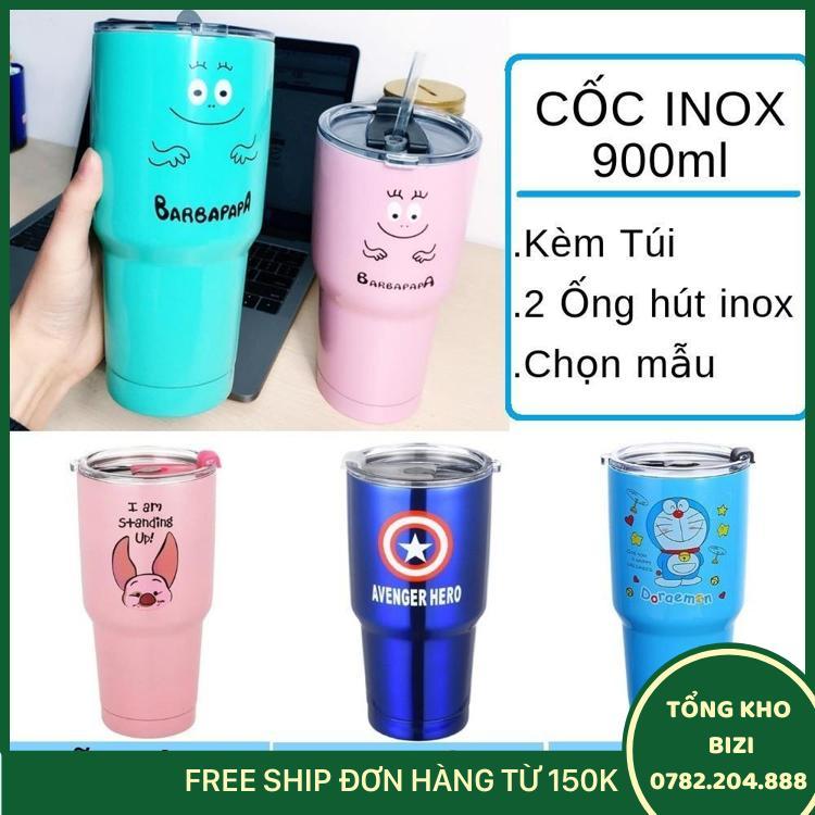 Combo Ly Giữ Nhiệt Thái Lan 900Ml Tặng Kèm Túi Đựng, Ống Hút Và Cọ Rửa - Free Ship Toàn Quốc