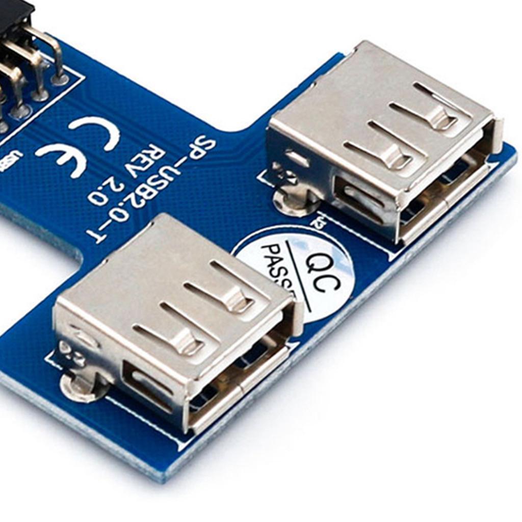 USB 2.0 9-Pin Header  to 2 ports 2 USB A Female Port I Type Adapter