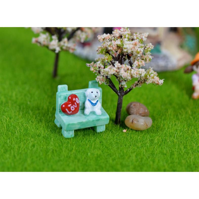 Mô hình chó ngồi ghế trang trí tiểu cảnh, terrarium quà tặng trang trí