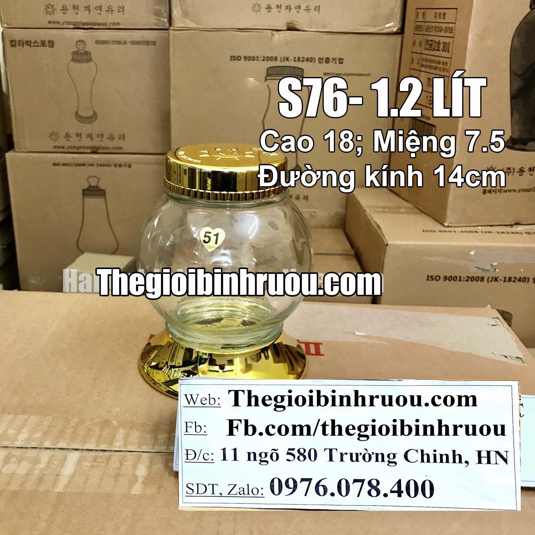 Bình thủy tinh ngâm sâm Hàn Quốc 1,2 lít