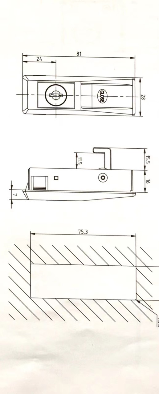 Ổ khoá móc cửa lùa tủ hồ sơ sắt 28x81mm