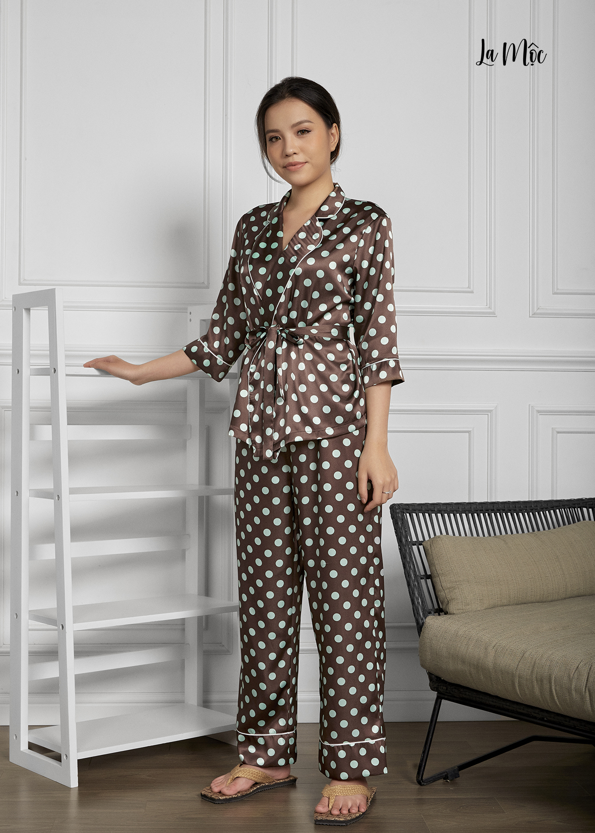 Đồ Bộ Nữ Mặc Nhà Pijama Dài Lụa Hàn Thắt Eo Maxivic, La Mộc - MM112114