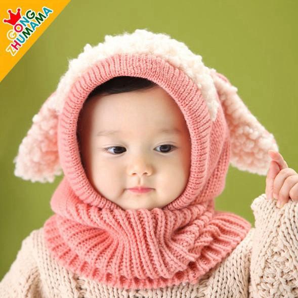 Mũ Len Lông Cừu Liền Khăn Cho Bé Trai Bé Gái