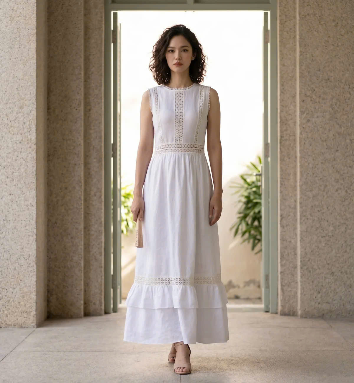 Đầm Maxi Phối Ren Linen Trắng Minh Duyên Dre237 Thời trang Hity