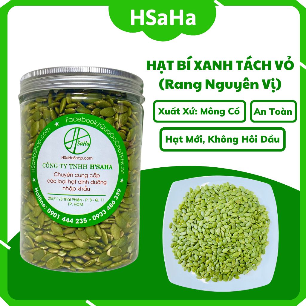 Hạt Bí Xanh Tách Vỏ Rang Chín HSaHa - Nhân Hạt Bí Xanh Nhập Khẩu, Hạt To, Đều, Mẩy, Giòn, Thơm Ngon