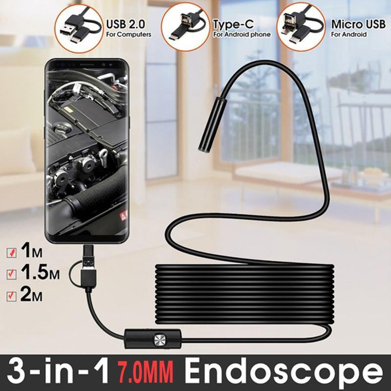 3in1 USB Endoscope with 6 Adjustable LED Lights, Semi-Rigid  Waterproof