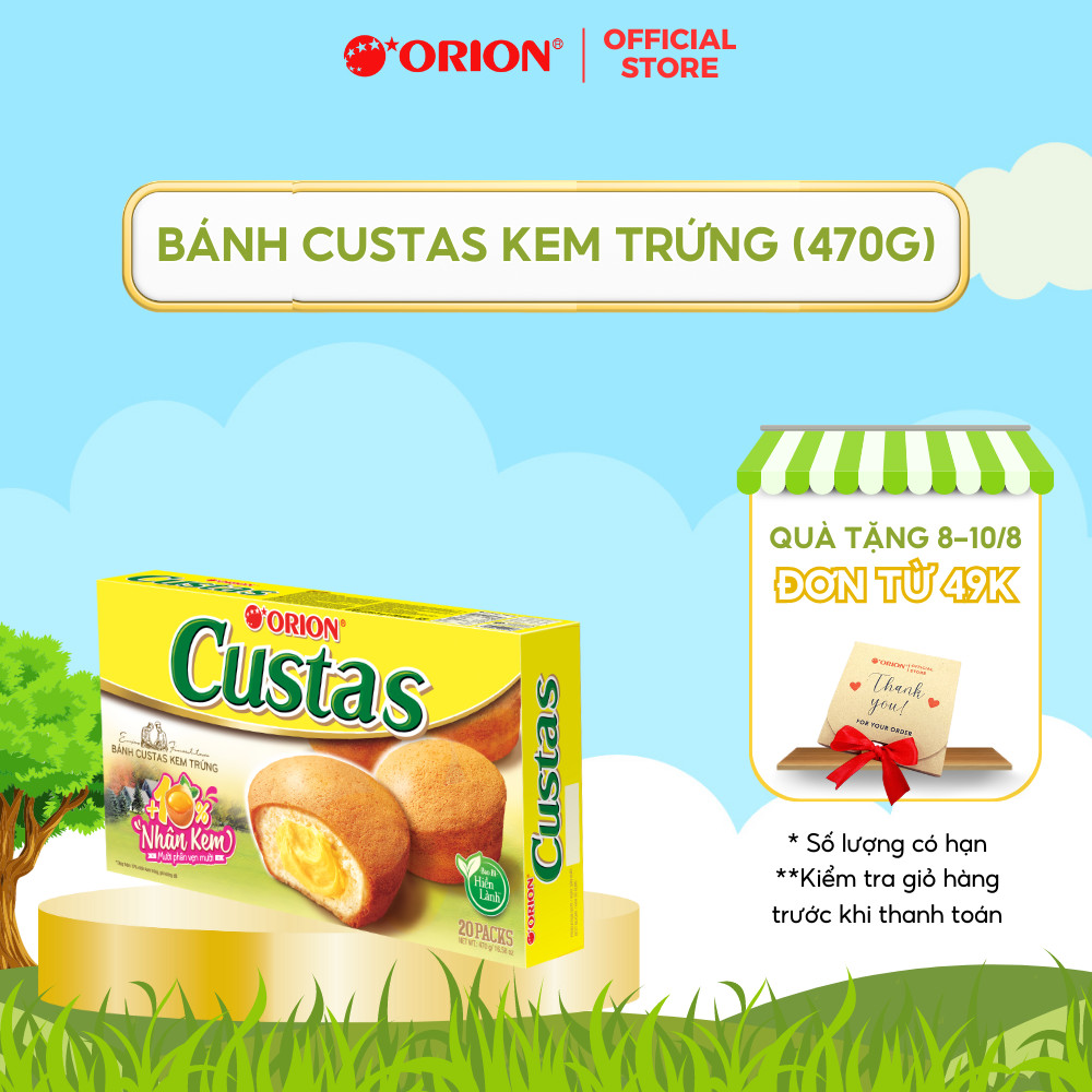 Hộp 20 gói bánh CUSTAS Nhân Kem BƠ TRỨNG 470G (20 Gói/Hộp)