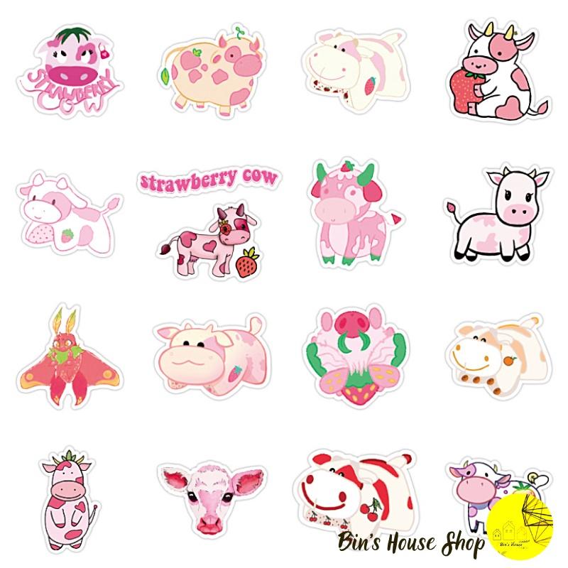 Bộ Sticker - Miến Dán Siêu Kute - Miến Dán Họa Tiết Chú Bò Hồng Siêu Kute