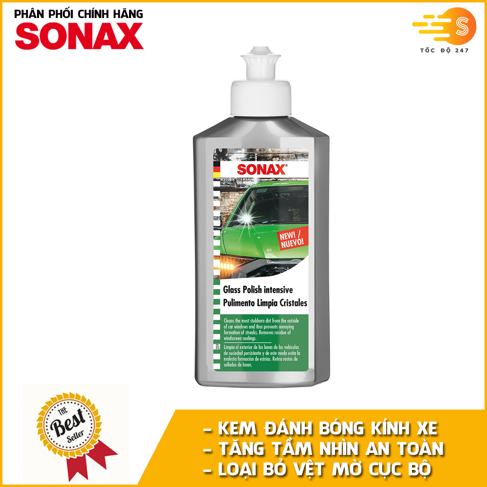 Kem làm sạch và đánh bóng kính xe Glass Polish Intensive Sonax 337100 250ml - làm sạch mà không làm xước kính, dùng đc trên phim dán kính