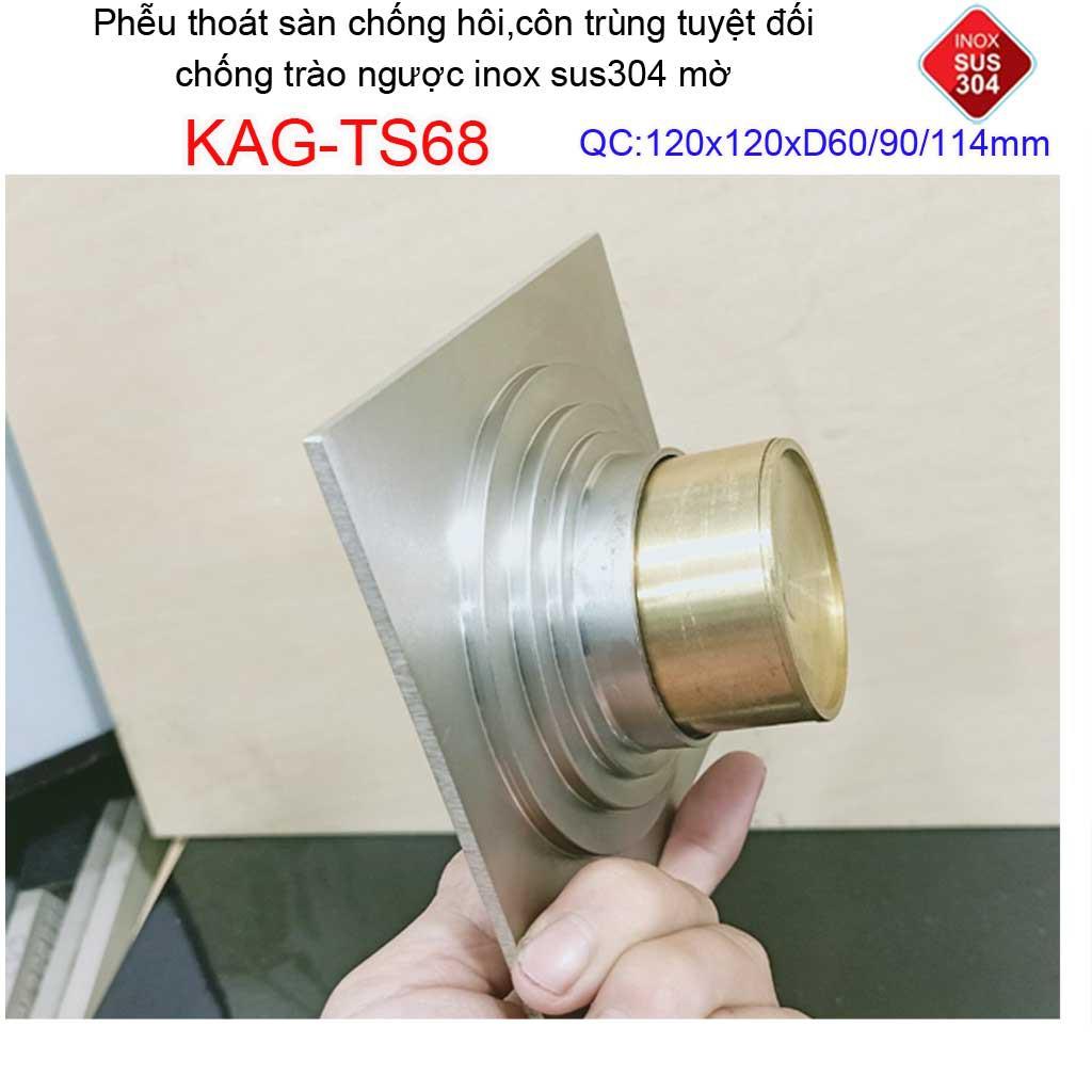 Phễu thoát sàn chống mùi hôi Inox 304 mờ, phễu thoát nước chống trào ngược, ga thoát sàn Roca KAG-TS181-TS68