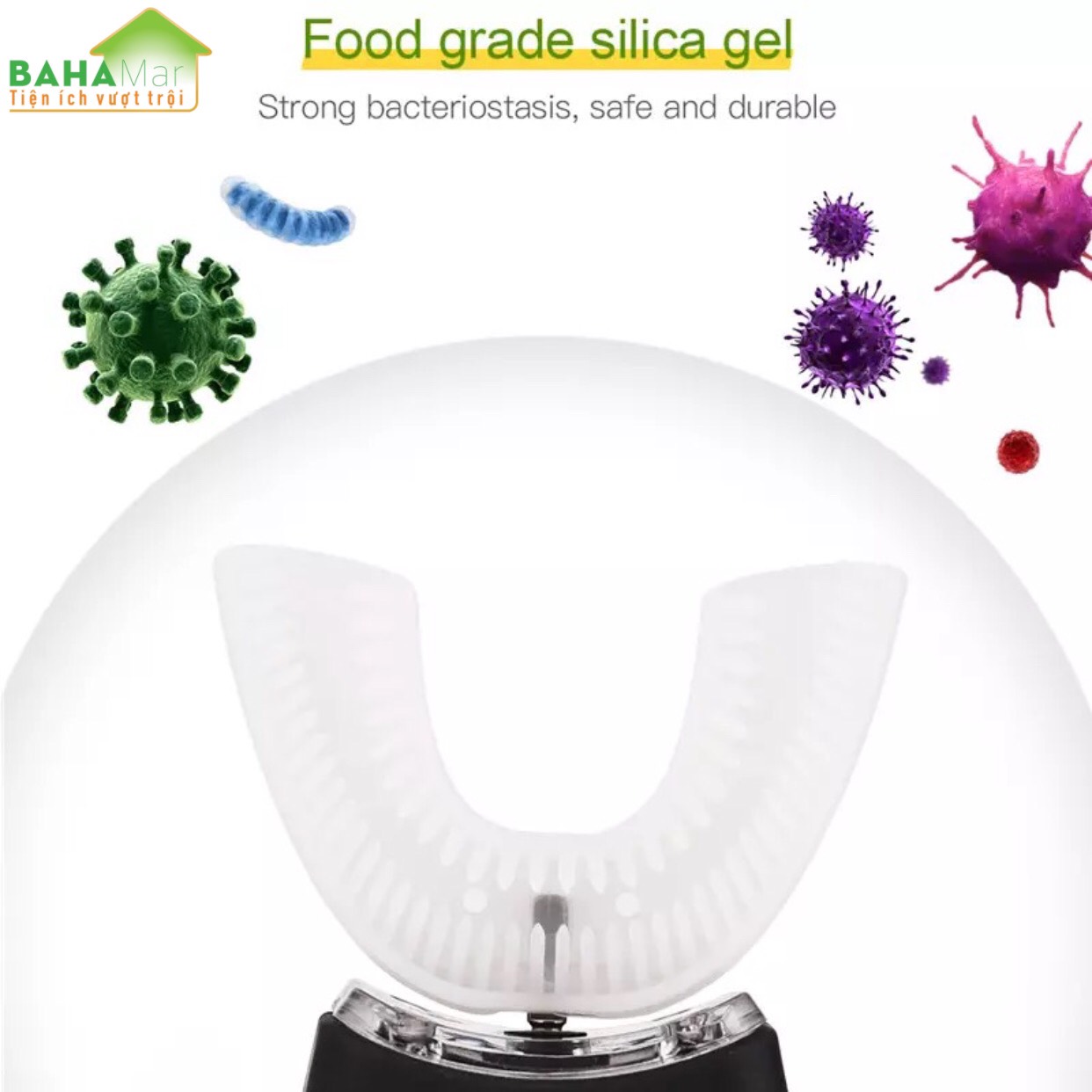 BÀN CHẢI ĐÁNH RĂNG ĐIỆN TỰ ĐỘNG CHỮ U 360 ĐỘ CÓ ÁNH SÁNG XANH KHỬ TRÙNG BAHAMAR làm cho việc đánh răng trở nên dễ dàng và sạch sẽ toàn bộ mặt trước