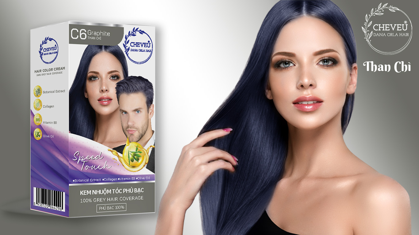 C6 - Than Chì -  Kem nhuộm tóc phủ bạc Thảo Dược Cheveu