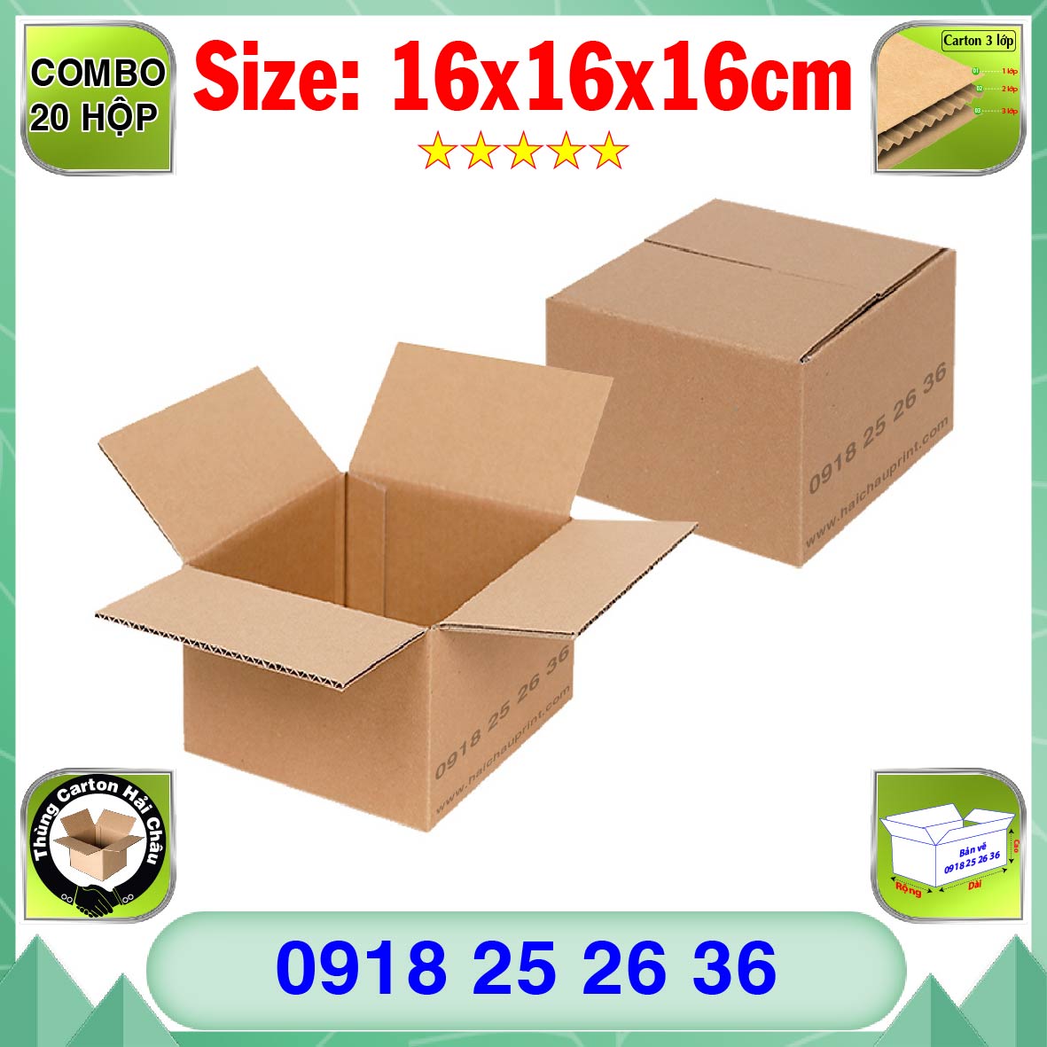 20 Hộp Carton, KT: 16x16x16cm, Hộp carton, Thùng carton, Hộp đóng hàng, Thùng đóng hàng, Hộp carton 3 lớp...