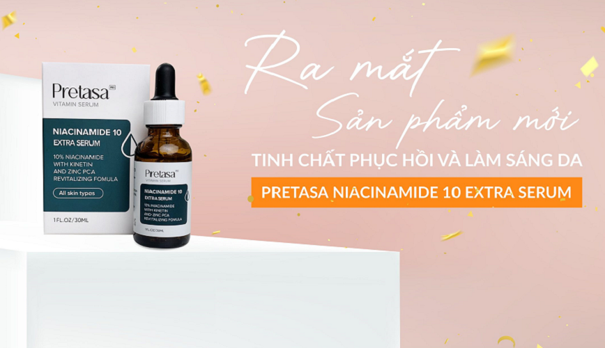 Serum Niacinamide 10% Extra Pretasa - Chiết xuất từ Vitamin B3 - Làm sáng da, cung cấp dưỡng chất cho da