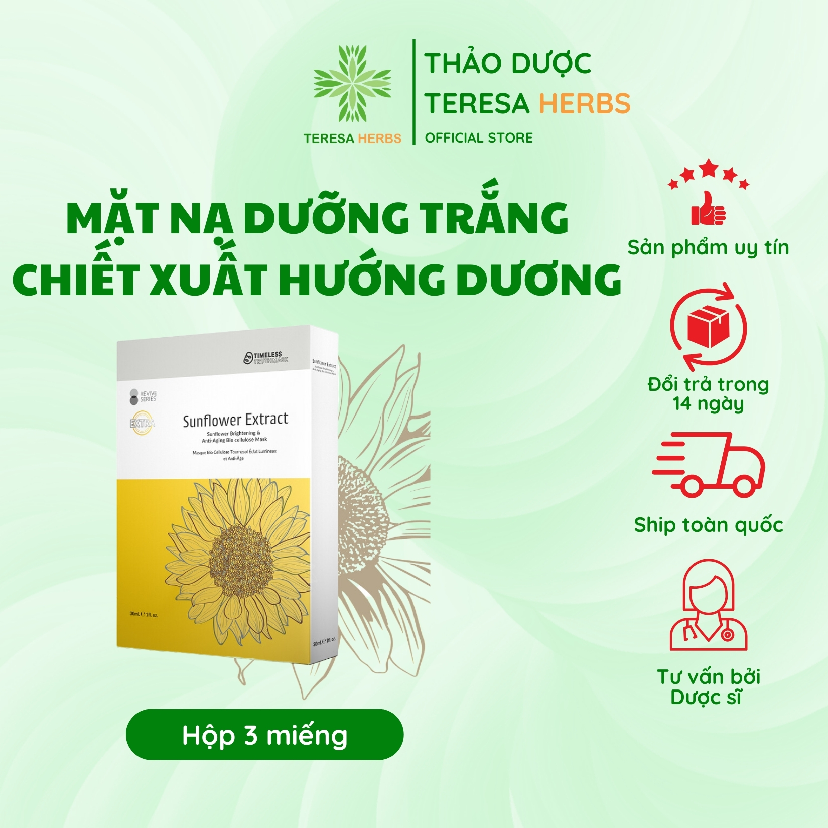 Mặt Nạ Sợi Sinh Học Bio Cellulose Trắng Sáng Chiết xuất Mầm Hoa Hướng Dương