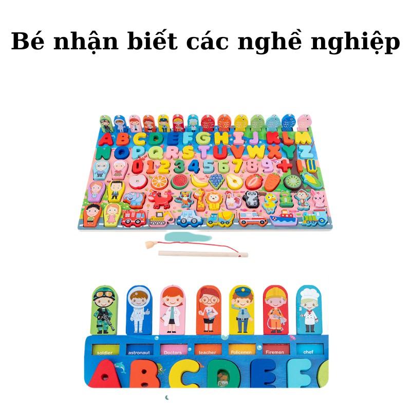 Đồ chơi giáo dục sớm cho bé bằng gỗ 7 trong 1 bảng học chữ số đếm câu cá Bc05