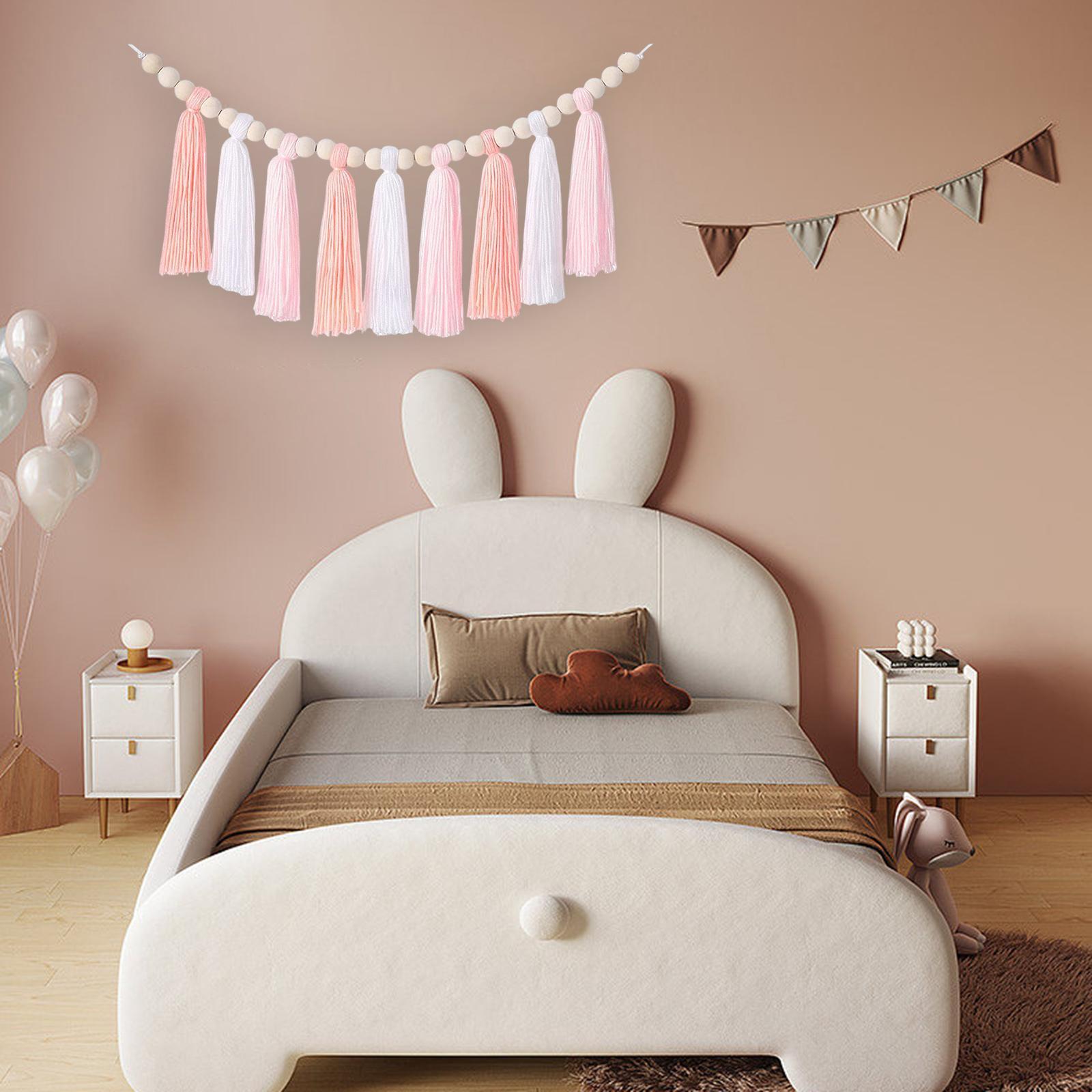 Hanging Wall Hanging Backdrop with Wood Bead Tassel Garland for Living Room Balcony