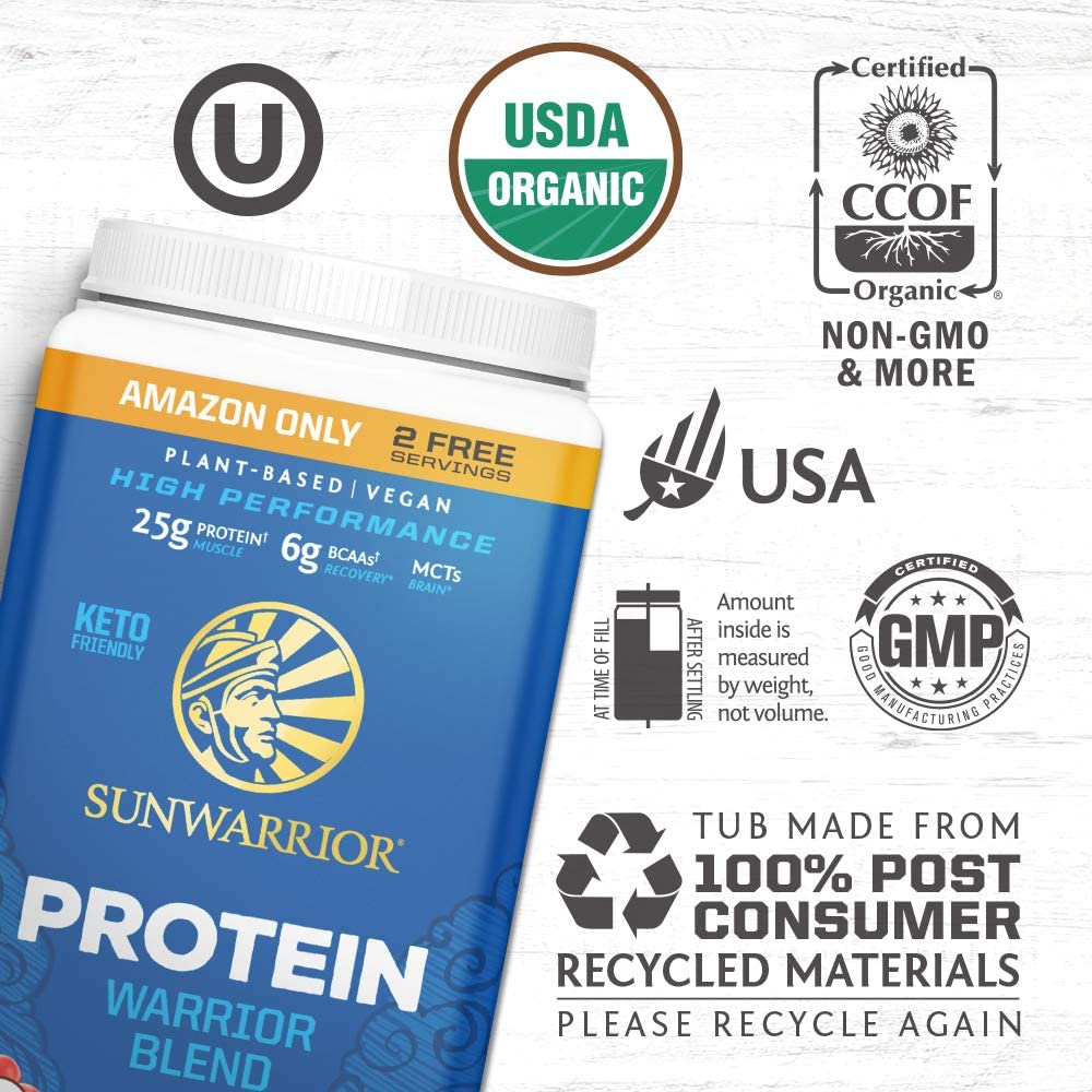 BỘT ĐẠM HỮU CƠ - VỊ SOCOLA - KHÔNG ĐƯỜNG Warrior Blend by Sunwarrior Raw Protein Powder, USDA Organic, 800g (1.76 lb)