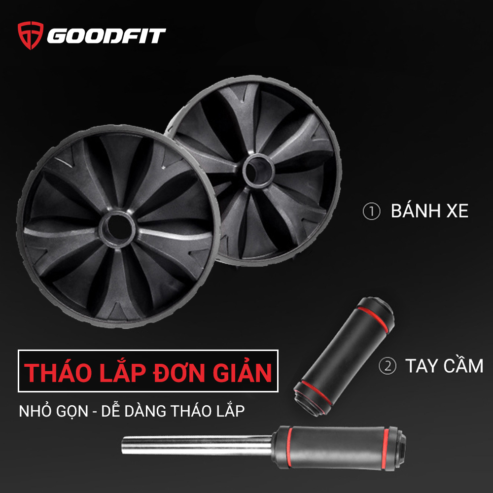 Con lăn tập bụng, con lăn tập cơ bụng 2 bánh GoodFit tay cầm lõi thép chịu tải 150kg, tập gym, tập thể dục tại nhà Goodfit GF602AB