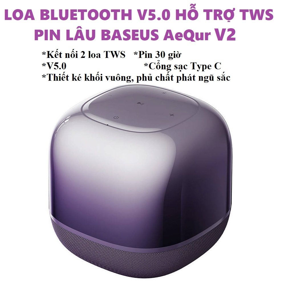 Loa bluetooth TWS khối vuông phát ngũ sắc pin siêu lâu Baseus AeQur V2 _ Hàng chính hãng
