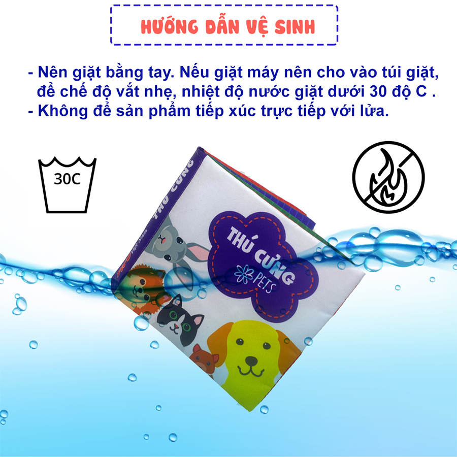 Sách Vải Sơ Sinh Kích Thích Thị Giác 12x12cm Chủ Đề Thú Cưng