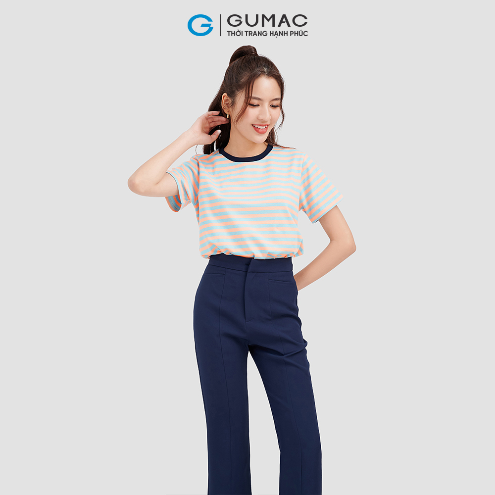 Áo thun nữ GUMAC ATC09050 sọc phối bo trẻ trung