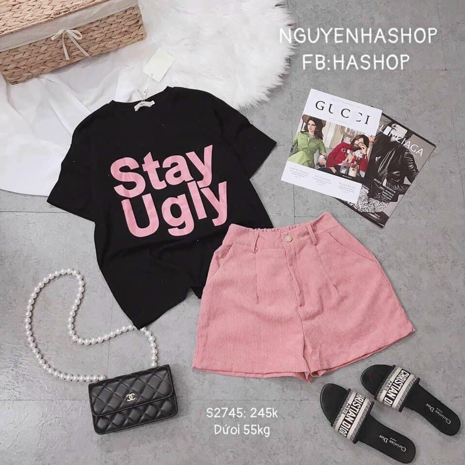 Set bộ Set bộ áo in chữ Stay kèm quần