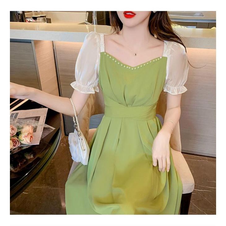 ĐẦM XÒE CỔ HẠT TAY PHỐI LỤA TƠ CAO CẤP