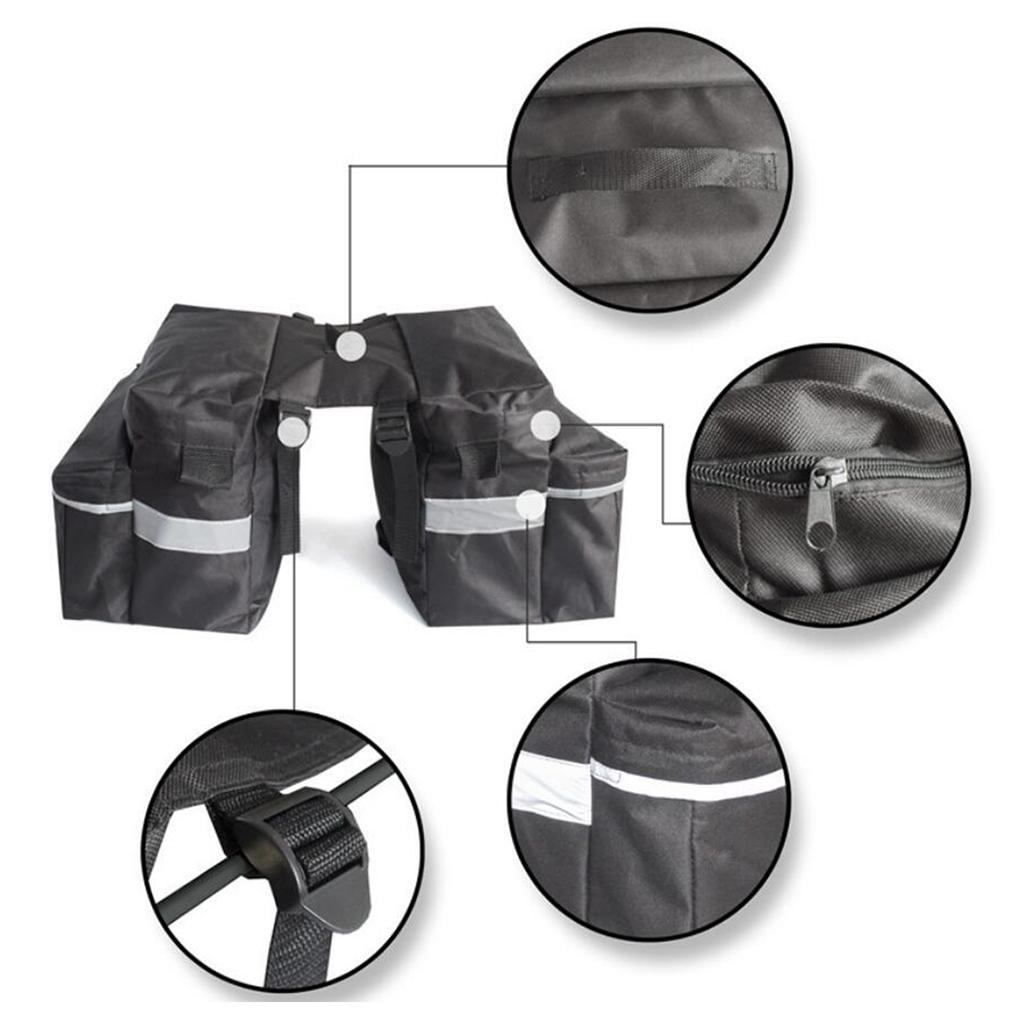 Cycling Double Panniers Bike Rear Seat Saddle Carrier Bag Black