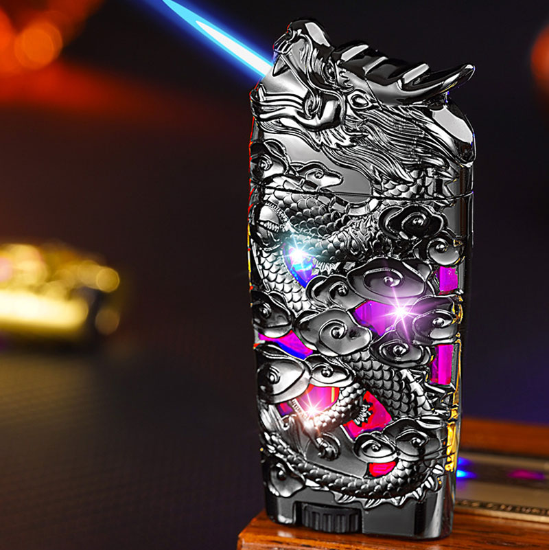 Vỏ Hột Quẹt Bật Lửa Gas D039 Lộ Thiên Ốp Họa Tiết Rồng Nổi Độc Đáo Có Đèn Led Cực Kỳ Nổi Bật-Nhiều Màu