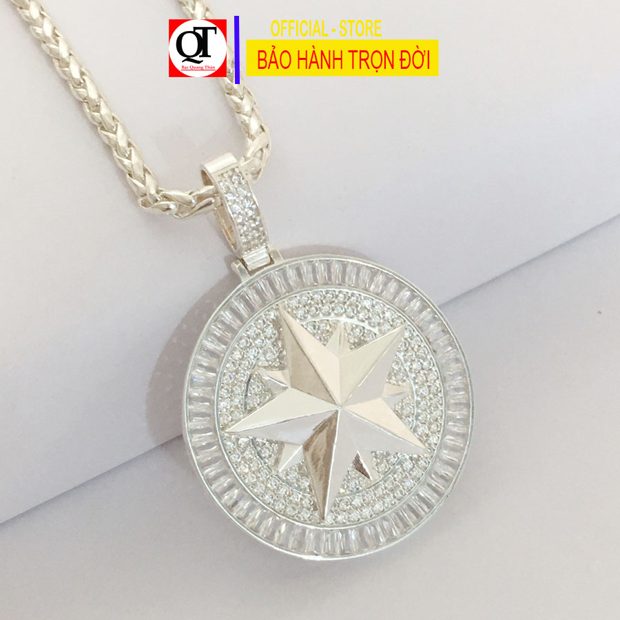 Mặt dây chuyền nam ngôi sao hộ mệnh đính đá zicora cao cấp chất liệu bạc ta đúc nguyên chiếc trang sức Bạc Quang Thản