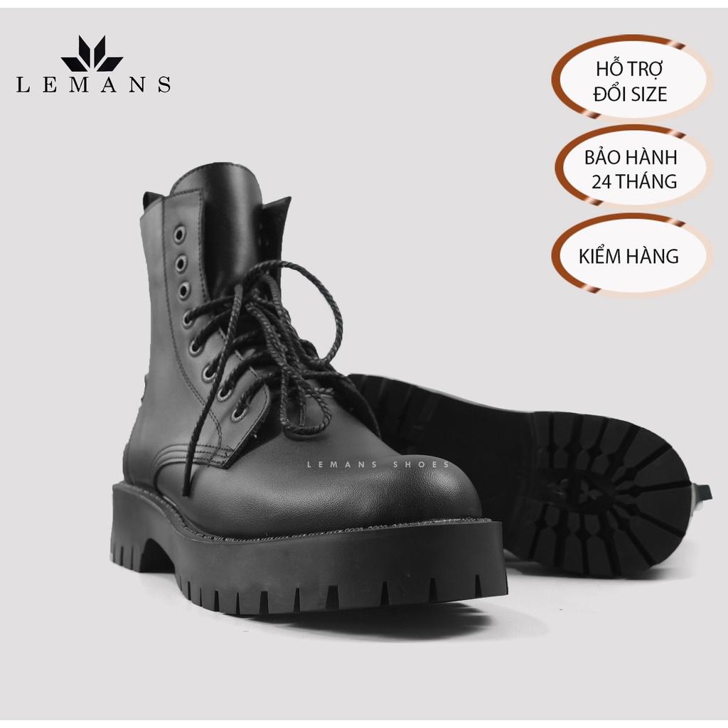 Giày da bò Chunky COMBAT Boots LEMANS nam - Đế Chunky cao 4.5cm - Khóa YKK - Bảo hành 12 tháng