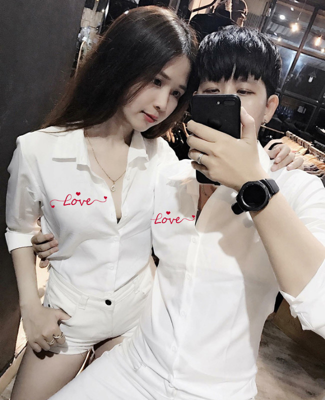 Áo sơ mi nam nữ cặp đôi in chữ LOVE dành cho các đôi tình nhân siêu hot-giá 1 áo