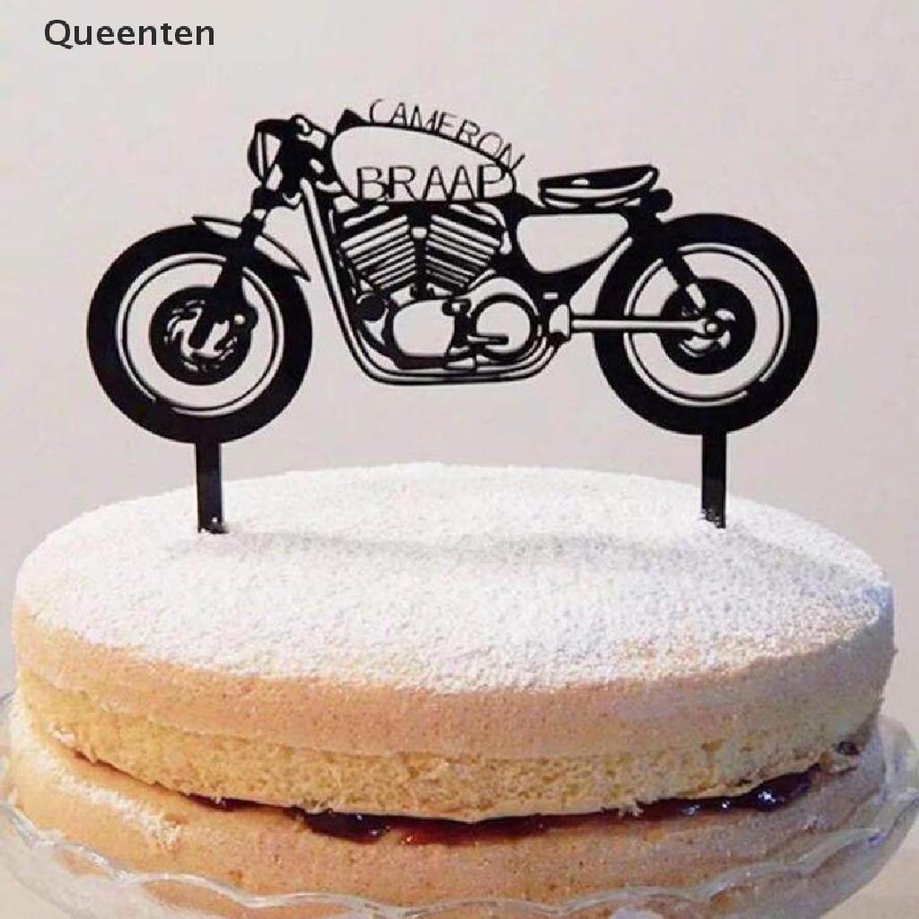 Queenten Car Motorcycle Happy Birthday Cake Topper Acrylic Gold Motorbike Cupcake Topper QT