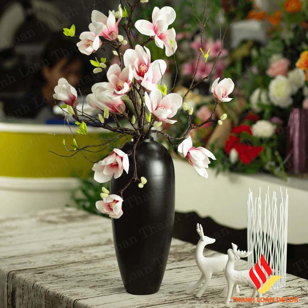 Lọ hoa decor trang trí phong cách vintage cao 33 cm - Bình hoa gốm sứ Bát Tràng - Màu đen