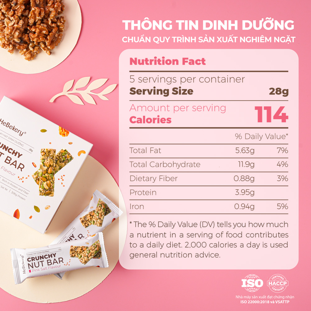 Thanh Năng Lượng Siêu Hạt Muối Hồng 114Kcal - Crunchy Nut Bar Thanh Hạt Dinh Dưỡng Hebekery By Granola Hebe