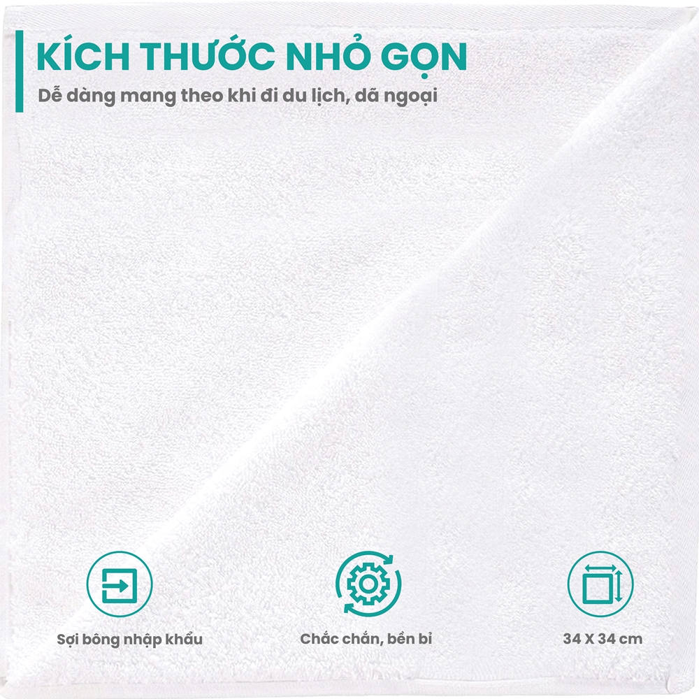 Khăn mặt vuông 34 x 34 cm hút nước cực tốt - Khăn mặt Cotton Cao Cấp - Khăn khách sạn 5 sao - Khăn Cotton 100% thiên nhiên