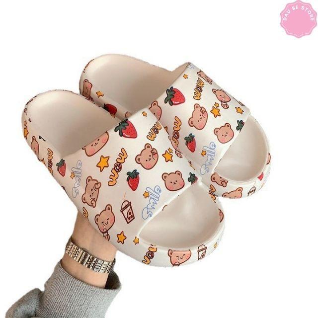 Dép Đế Bánh Mì Ulzzang Hình Gấu Hồng Trắng Siêu Êm Chống Trơn Trượt Siêu Xinh Cho Nữ - DAUBE - D033