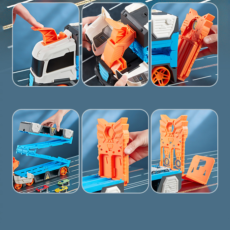 Đồ Chơi Xe Tải Container HotWheels Biến Hình Vận Chuyển Xe Ôtô Cỡ Lớn Cao Cấp Tặng Kèm 6 Xe Con Và Bệ Phóng.