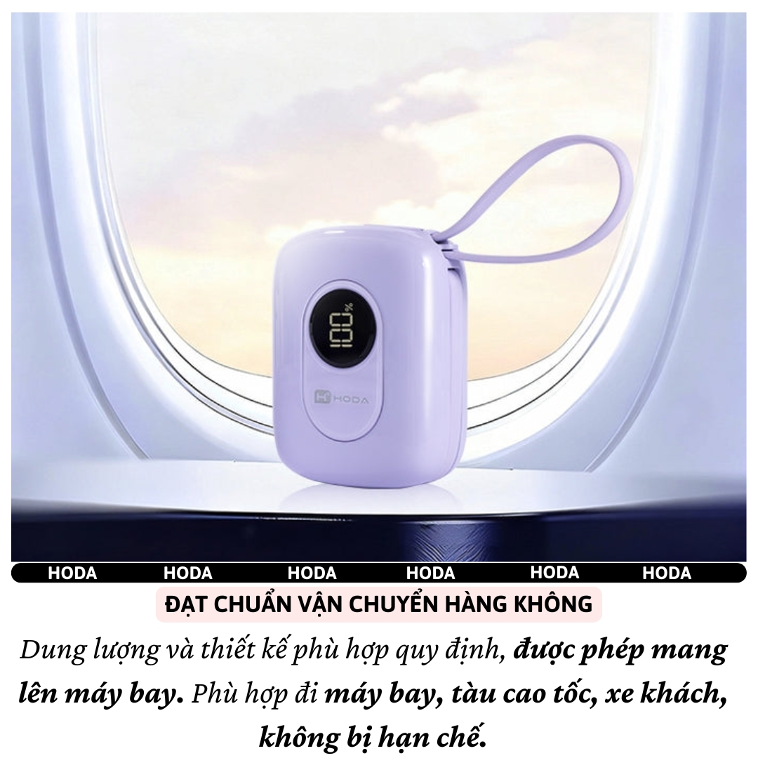 Pin sạc dự phòng sạc nhanh PD 22.5W 10.000mAh SafeCharge Multi-Protect Hoda Sạc 3 Thiết Bị, Tích Hợp Cáp Type-C &amp; L(iP) Sạc 3 Thiết Bị, 8 lớp bảo vệ an toàn – sạc mát, không hại pin - Hàng nhập khẩu