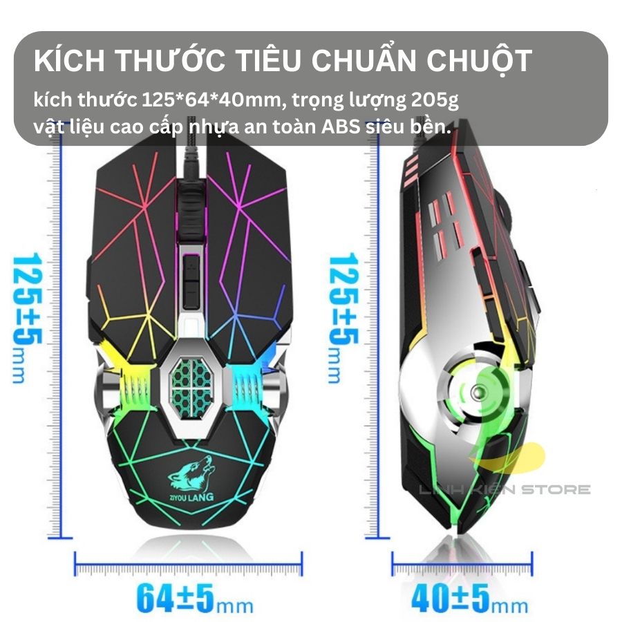 Chuột máy tính có dây ZhiyouLang V8 - Chuột gaming tích hợp đèn LED 7 màu ấn tượng phù hợp PC, Laptop