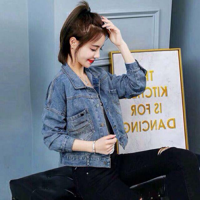 Áo khoác nữ form lững thêu Happines phối đẹp hàng bao chất-A3107 - Xanh nhạt