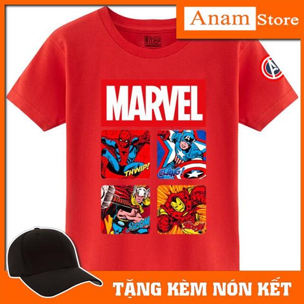 Áo thun trẻ em MARVEL1, Tặng Kèm nón kết, Có size người lớn, Anam Store