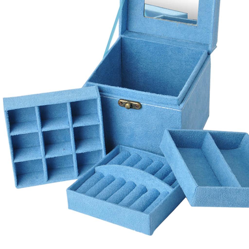 Portable Velvet Jewelry Storage Box Case for Jewelry Rings 3 Layer