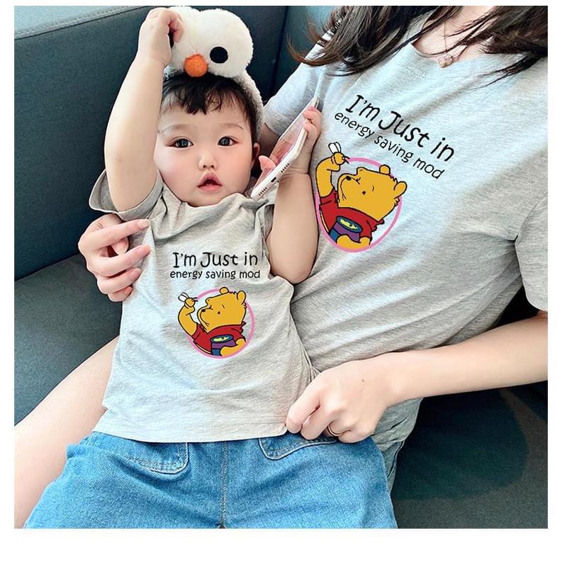 Áo Thun Mẹ Con Gấu Pooh Xám đáng yêu